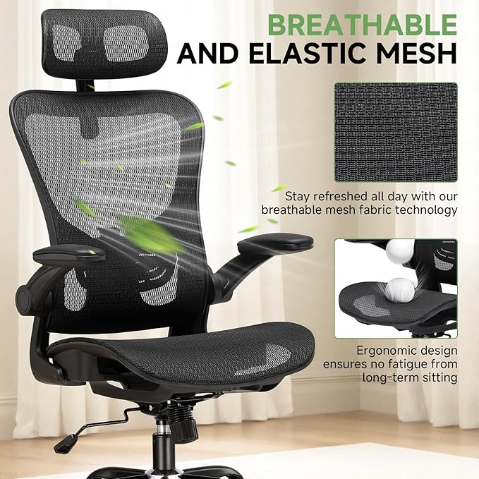 GTPLAYER Office Chair, Home Ergonomic Desk Chair with High Back Mesh, Mesh Office Computer Desk Chairs with Adjustable Lumbar Support, Rolling Work Swivel Task Chairs with 3D Armrests and Headrest