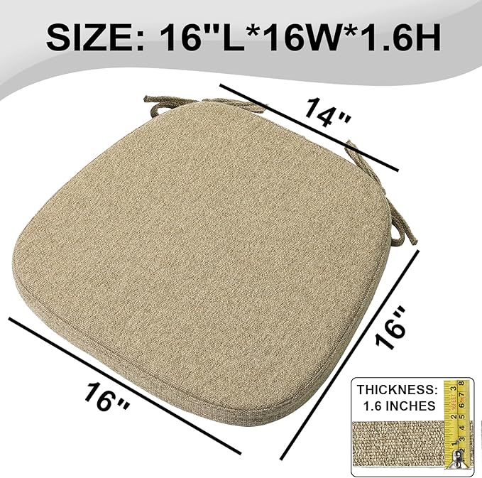 SINOSSO 4 Pack Memory Foam Chair Cushions for Dining Chairs, Friendly Woven Fabric 16" U-Shape Comfortable Kitchen Chair Pads, Removable Slip Resistant Seat Cushions (Set of 4, Linen)