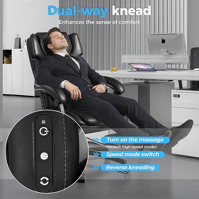 500lbs 3D Kneading Massage Office Chair with FootRest, Big and Tall Ergonomic Reclining Computer Gaming Chair, Padded Linkage Armrests, Heavy Duty Metal Base Executive Office Chair