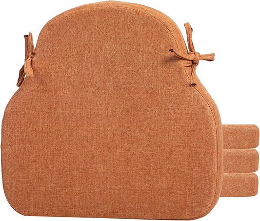 4 Pack Orange Winsor Chair Cushions with Ties, Dining Kitchen Chair Seat Pads Non Slip Removable Washable Cover 17"x16"