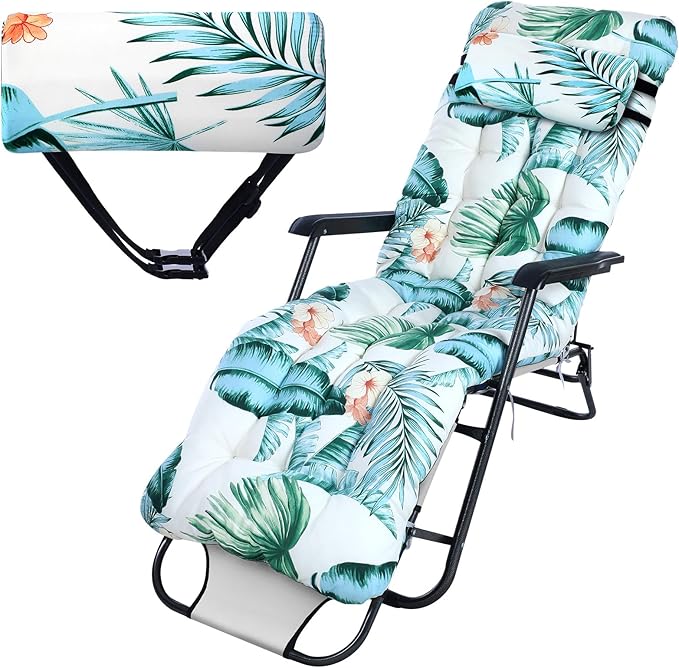 Wesiti Lounge Cushion 67 x 21 Inch Lounger Chair Cushion Indoor Outdoor Patio Chaise Pad Replacement Rocking Mat for Furniture Sofa Non Slip Floral Thick High Back Chair Pads with Headrest 8 Ties