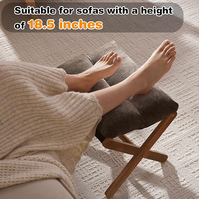 Baveke Ottoman Foot Rest- Bamboo Foldable Stool, Foot Stools Small Ottman with Upholstered & X Legs, Folding Stool for Makeup, Bedroom and Living Room (Small Brown)
