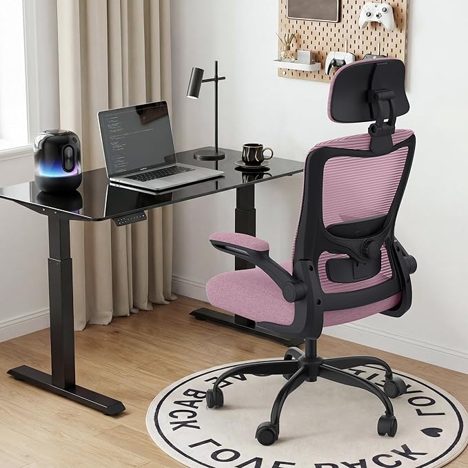 Office Chair, Ergonomic Mesh Desk Chair with Adjustable Lumbar Support and Headrest, Flip-up Armrests, High Back Computer Task Chair for Home and Executive Office (B-LPurple)