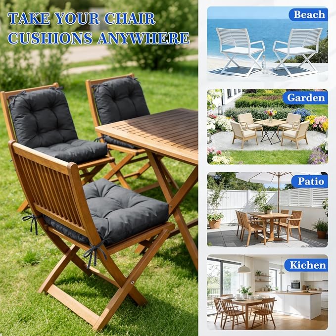 Wolfbird Outdoor Chair Cushions Set of 2 Waterproof Patio Furniture Cushions with Ties 19x19+5” Thicken Outdoor Seat Cushions Indoor/Outdoor Dining Chairs Pads FadeShield Rocking Chair Cushion, Grey