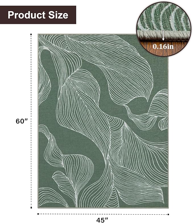 chakme Office Chair Mat for Hardwood Floor, 60"x45" Easy Glide Computer Desk Mat Protector for Rolling Chair Under Desk Rug Nonslip Backing, Machine Wash, (Leaf)