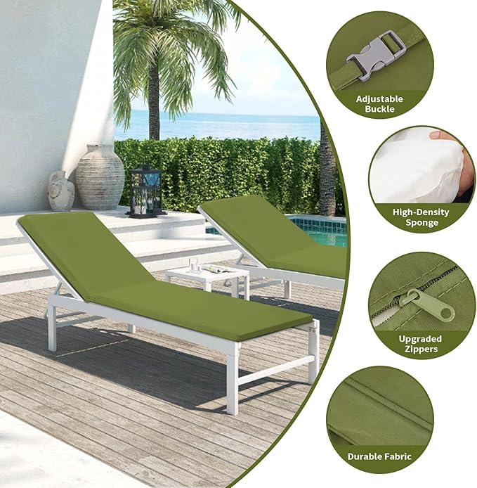 Outdoor Chaise Lounge Cushions for Patio, 72"x22"x3" Lounge Chair Cushions Set of 2, Waterproof Replacement Seat Cushions for Outdoor Furniture