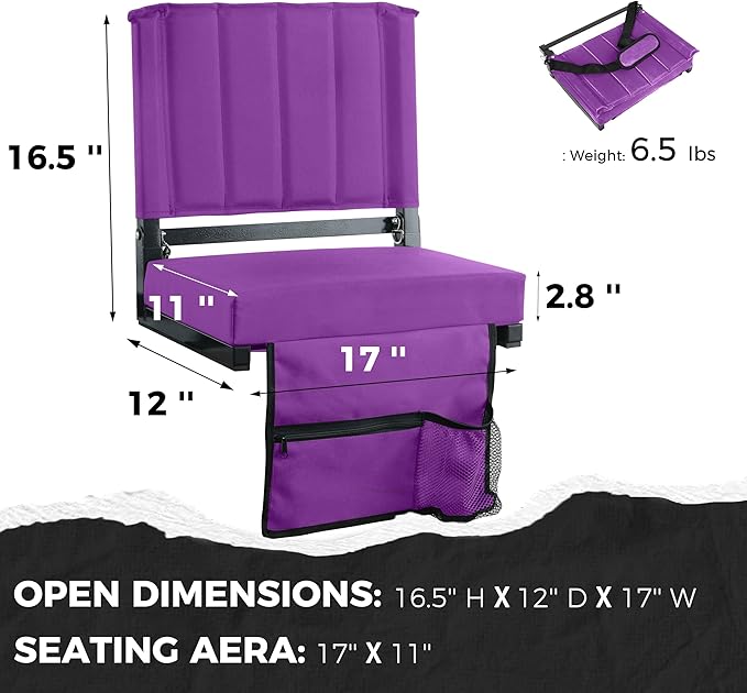 SPORT BEATS Stadium Seats with Back Support Bleacher Chairs with Back and Cushion Thick Padded Bleacher Seats Includes Shoulder Strap