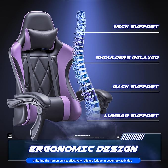 Homall Gaming Chair, Computer Chair with Footrest and Massage Lumbar Support, Ergonomic High Back Video Game Chair with Swivel Seat and Headrest (Purple)