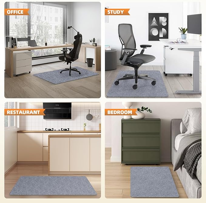 Office Chair Mat for Hardwood and Tile Floor, 48" x 36" Computer Desk Chair Mat, Anti-Slip Mat for Rolling Chair, Large Floor Protector for Home Office, Light Gray
