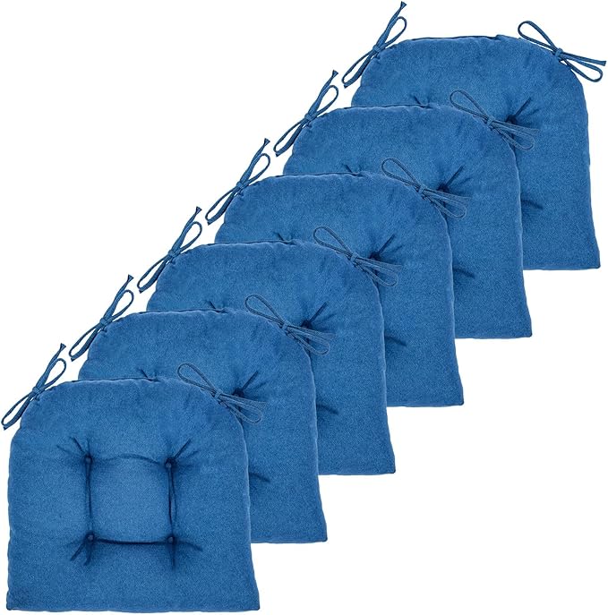 Chair Cushion, Chair Cushions for Dining Chairs, Chair Pads and Mat with Ties for Indoor Kitchen Seat and Desk (Prussian Blue, 6 Count - 17 x 16 in)