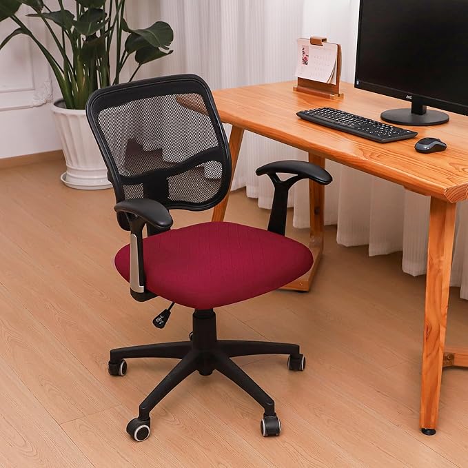 FORCHEER Waterproof Office Chair Seat Cover 20x20 Burgundy Stretchable Diamond Pattern Desk Chair Seat Cover with Buckles Bottom Only Washable Removable
