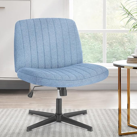 Sweetcrispy Criss Cross Chair Legged, Armless Office Swivel Desk Chairs No Wheels, Vanity Height Adjustable Wide Seat Comfy Cute Computer Task Seating for Home Bedroom,Blue