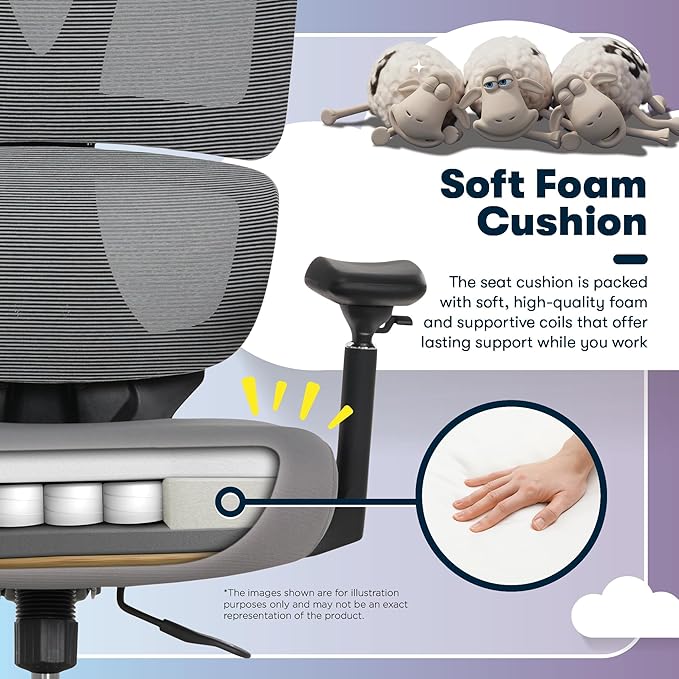 Serta AirHaven SX1200 Ergonomic Office Chair, High Back Mesh Desk Chair with Adjustable Headrest, Lumbar Support, 3D Armrests, ComfortCoils Seat, Swivel Computer Chair with Wheels, Gray