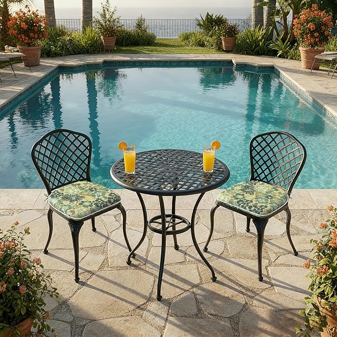 DYTXIII Set of 2 Outdoor Chair Cushions with Ties, Water Repellent Patio Chair Pads 17"x 16" for Outdoor Furniture, Round Corner Seat Cushions for Garden Yard Kitchen Green Rose
