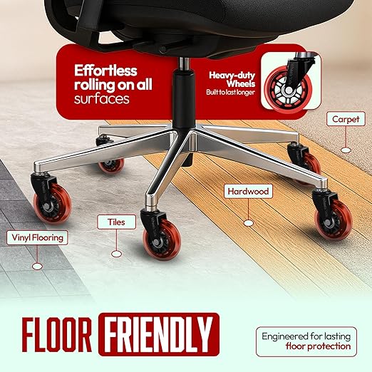 Wheels Xela Red Office Chair Wheels, Set of 5, 3 Inch Heavy-Duty Replacement Rubber Wheels for Desk & Gaming Chair are Easy to Install & Suitable for All Floor Types