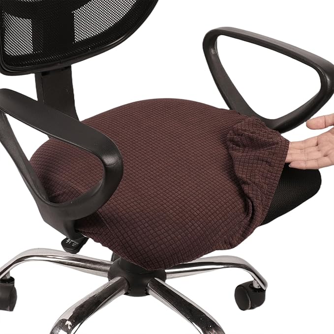 Melaluxe Stretch Jacquard Office Chair Cover, Removable Washable Desk Chair Cover Rotating Chair Seat Slipcover, Dark Coffee