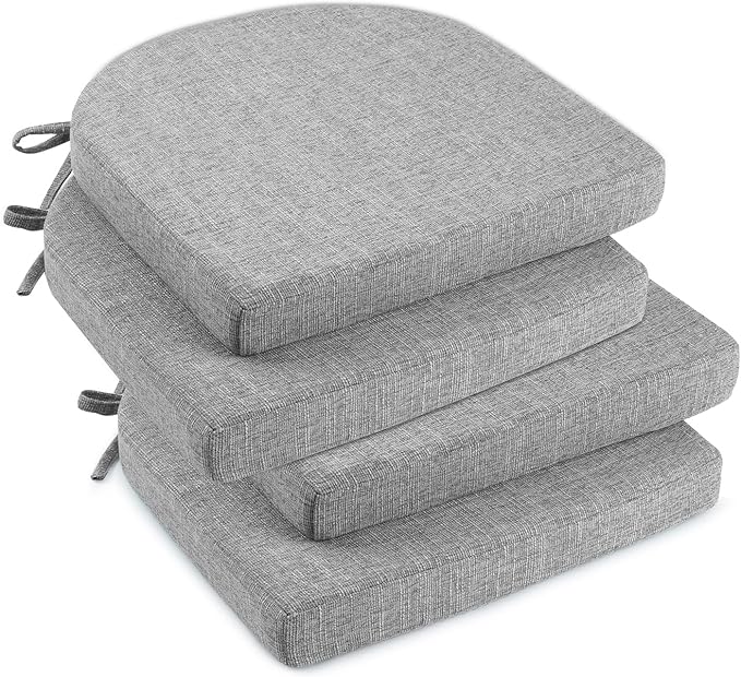 downluxe Indoor Chair Cushions for Dining Chairs, Soft and Comfortable Textured Foam Kitchen Chair Pads with Ties and Non-Slip Backing, 16" x 16" x 2", Light Grey, 4 Pack
