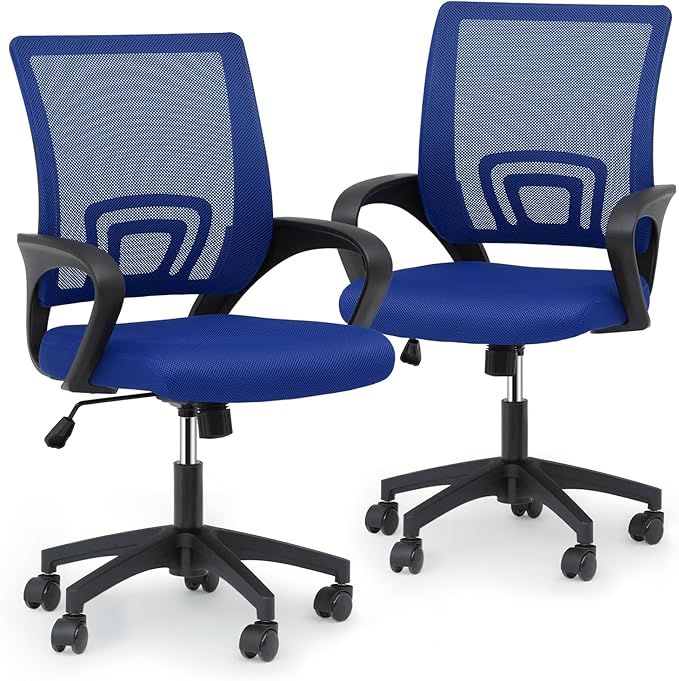 MoNiBloom Mesh Office Chair Set of 2, Ergonomic Computer Chair for Adults, Rolling Swivel Mid-Back Desk Chair with Lumbar Support, Comfy Armrest for Home Office, Gaming, Blue