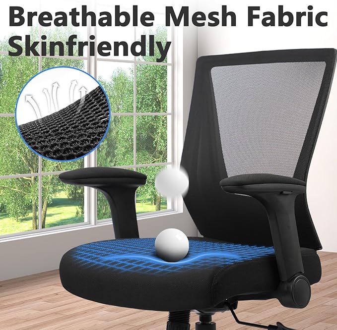 CLATINA Big and Tall Office Chair Heavy Duty Ergonomic Desk Chair 500lbs with Flip-up Arms & Wide Thick Seat Cushion Home Executive Swivel Mesh Chair for Study, Conference, Black, 2 PK