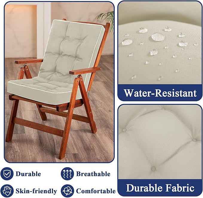 Topotdor Jumbo Rocking Chair Cushions Indoor, Tufted Rocking Chair Seat Cushion for Patio Furniture, Water Resistant Rocking Chair Pads with Ties for Nursery Balcony Chair, Hazel