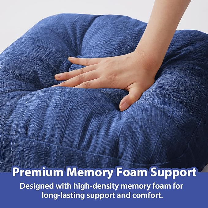 IASEAHK Chair Cushions, Dining Chair Cushions, Tufted Indoor Chair Pads, Set of 2, Navy Blue, 16.5'' x 16.5'' x 3.5''
