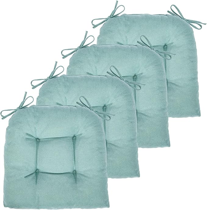 Chair Cushion, Chair Cushions for Dining Chairs, Chair Pads and Mat with Ties for Indoor Kitchen Seat and Desk (Aqua Blue, 4 Count - 17 x 16 in)