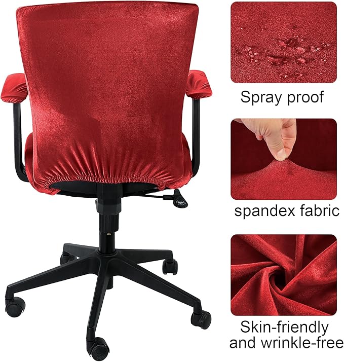 Tallew 4 Pcs Office Chair Covers Set Computer Universal Protective Stretchable Chair Seat Covers Desk Armrest Slipcovers Pads Office Cushion Backrest for Rotating(Claret)