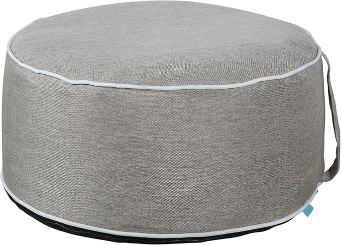 QILLOWAY Inflatable Outdoor Ottoman for Patio, Waterproof Round Pouf, Inflatable Foot Rest, Outdoor Footstool for Poolside, Garden，Camping,Tan,Grey