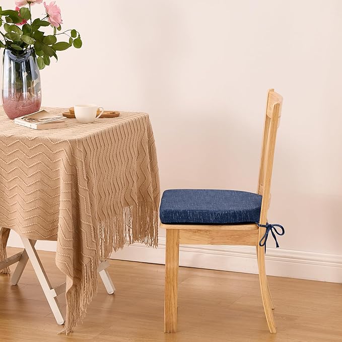 IPYNBAP Chair Cushions for Dining Chairs, Kitchen Chair Cushions, 16'' x 16'' x 2'', Non Slip Indoor Seat Cushions, Chair Pads for Dining Chairs with Ties & Removable Cover, Set of 2, Navy
