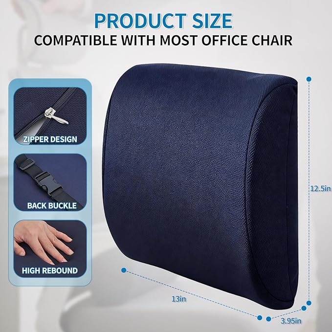 Lumbar Support Pillow for Office Chair, Memory Foam Back Support Pillow for Office Chair, Help Relieve Pain of Back and Lumbar, with Breathable Cover, Ergonomic and Comfortable for Long Hours Sitting