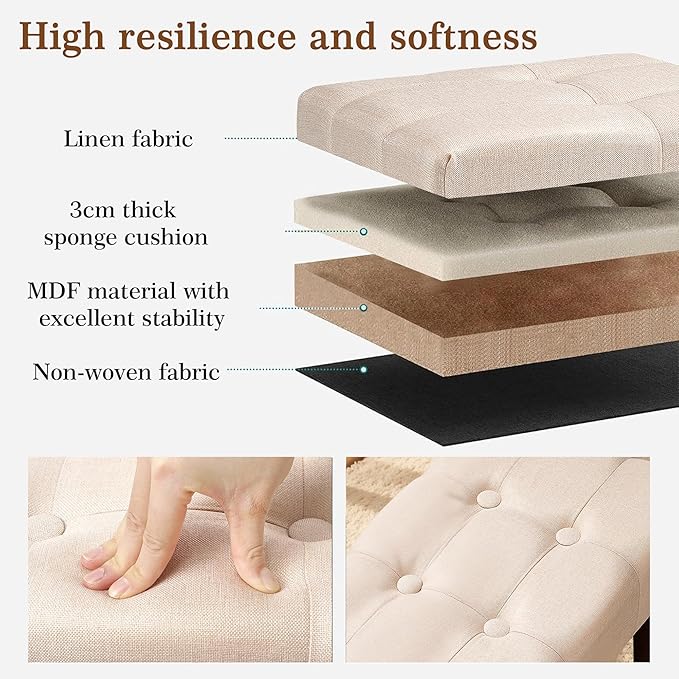 VECELO Small Foot Rest Under Desk Ottoman, Linen Foot Stool with Legs, Rectangle Footrest Leg Rest for Sofa, Relieve Stress, Better Posture, Ottoman Rest Stools for Living Room Entryway, Beige
