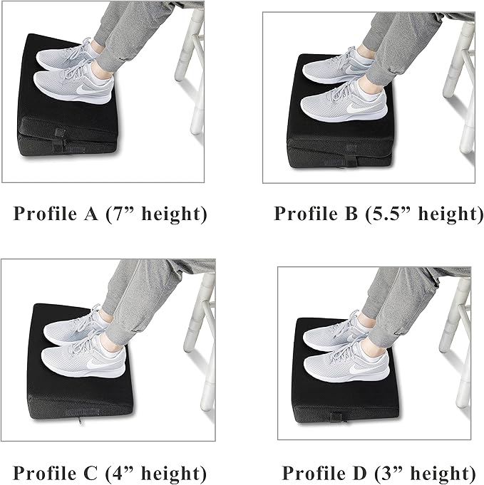 4-in-1 Footrest for Added Height - Premium Foam Foot Cushion Works Great for Under Desk or bar - Will not Slide on Any Surface