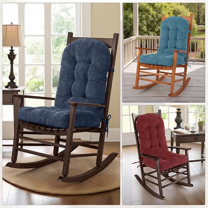 Rocking Chair Cushions Set - Non-Slip Adirondack Chair Cushions with Ties Indoor/Outdoor Rocking Chair Pad for Living Room, Bedroom, Balcony, Office