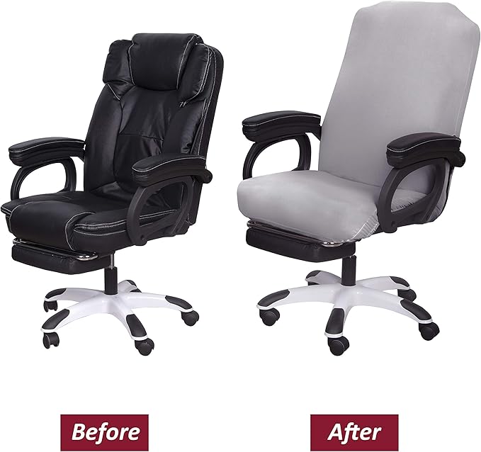 SARAFLORA Office Chair Cover- Large, Silver Grey- Removable Computer Chair Cover for Office Chair with Zipper for Universal Rotating Chair Desk Chair Cover Chair Seat Washable Protector for Pet