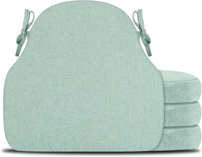 Light Green Winsor Chair Cushions with Ties, Dining Kitchen Chair Seat Pads Non Slip Removable Washable Cover 17"x16" Set of 4