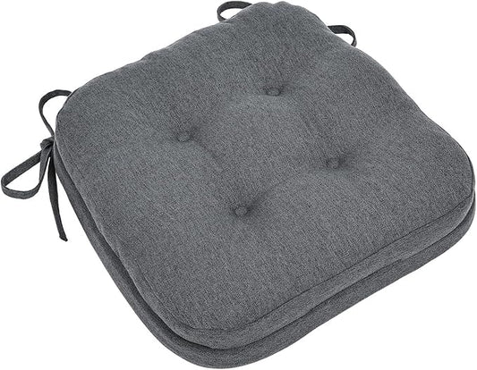 baibu Dining Chair Cushions, Dual-Layer Patent Design Memory Foam Kitchen Chair Cushions, Non-Slip Seat Pads with Ties, 16.5 x 16.5 x 3.5in, 1 Pack, Dark Grey