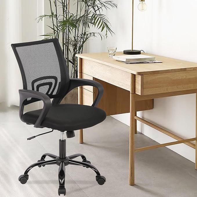 PayLessHere Office Computer Chair Ergonomic Cheap Desk Chair Adjustable Comfortable Mid Back Task Rolling Swivel with Lumbar Support for Home Office, Black