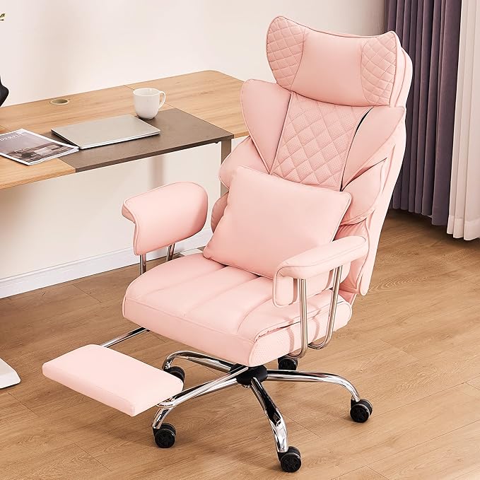DYHOME 500 Lbs Kneading Massage Office Chair with Foot Rest, Ergonomic Reclining Home Computer Chair, High Back Thick Cushion Big & Tall Office Chair, Comfy Leather Heavy Duty Executive Chair, Pink