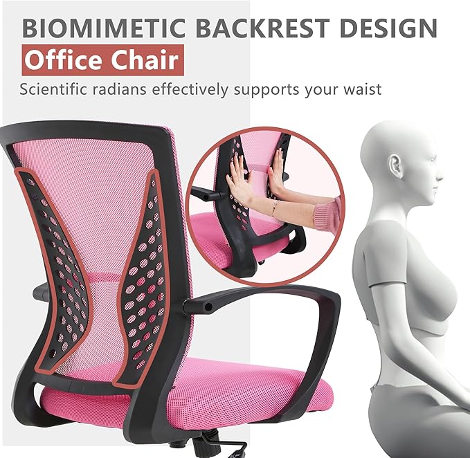 PayLessHere Office Computer Gaming Chair Ergonomic Mesh Desk Chair Adjustable Video Game Chairs with 360 Degrees Swivel Wheels Armrest Lumbar Support for Home Office,Pink
