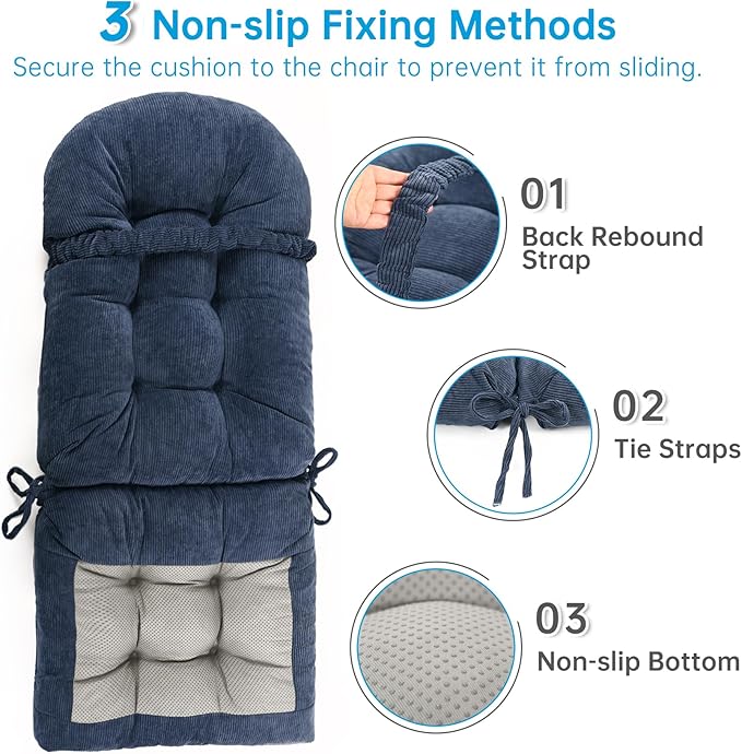 Rocking Chair Cushions Set - Non-Slip Adirondack Chair Cushions with Ties Indoor/Outdoor Rocking Chair Pad for Living Room, Bedroom, Balcony, Office