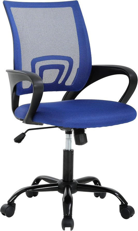 All-Day Comfort Office Chair - Breathable Mesh with Lumbar Support & Adjustable Height, Metal Base, Blue