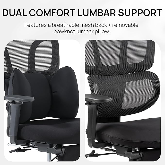 CabLady S1 Petite Ergonomic Home Desk Chair with Footrest and Headrest, High Back Fixed Lumbar Support with Detachable Pillow, Reclining Cute Office Chair for Women & Girls, 300 LBS Capacity