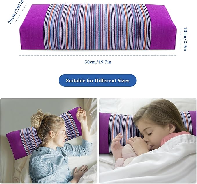 Buckwheat Pillow & Cervical Pillows for Sleeping (21x8x3inch) 100% Organic Coarse Cloth Package w Organic Buckwheat Hulls, Natural Cooling Technology and Relieve Cervical Pain. (Purple)