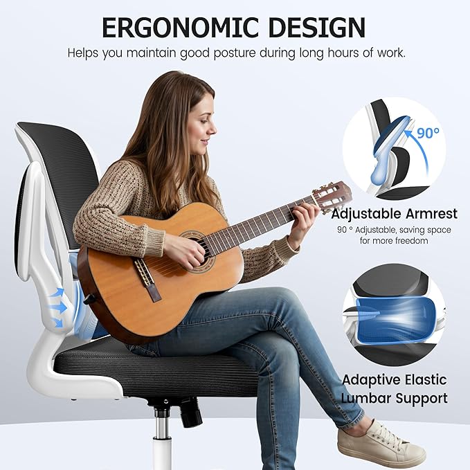 ALLGOD Office Chair Ergonomic Desk Chair, Breathable Mesh Desk Chair Comfy with Lumbar Support, Flip-up Armrests, Computer Chairs Comfortable for Home, Office, Work, Standard, 300Lbs