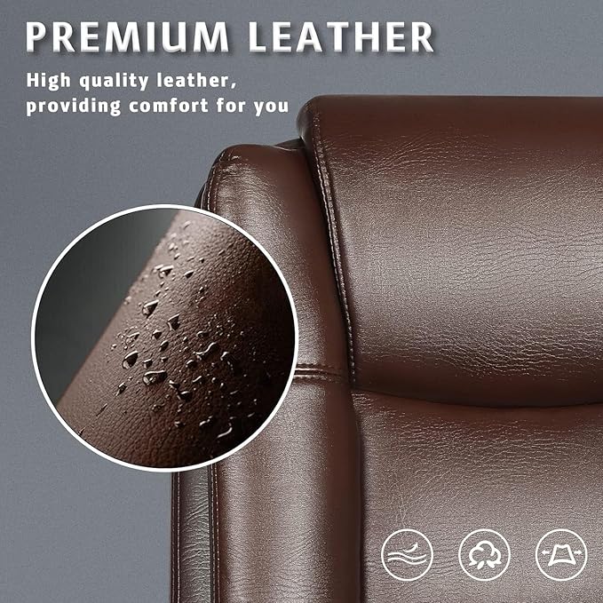 LEMBERI Office Desk Chair, Managerial Executive Chair, High Back Computer Chair, Ergonomic Height Adjustable PU Leather Chairs with Cushions Armrest for Long Time Sitting (Brown)