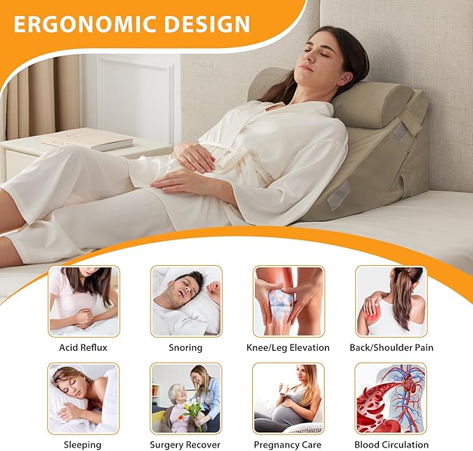 Ruqmuis 3PCS Wedge Pillow Set for After Surgery, Adjustable 9&12 Inch Bed Wedge Pillow for Sleeping, Incline Pillow Wedge for Headboard, Post Surgery, Acid Reflux, Neck&Back Support, Plush Brown