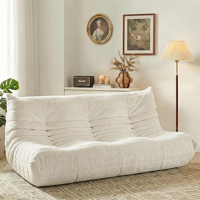 HABUTWAY Bean Bag Chair, Giant Bean Bag Chairs for Adults, 3 Seater Fireside Chair, Lazy Large Floor Bean Bag Sofa for Living Room, Bedroom, Dorm, Office (Beige)