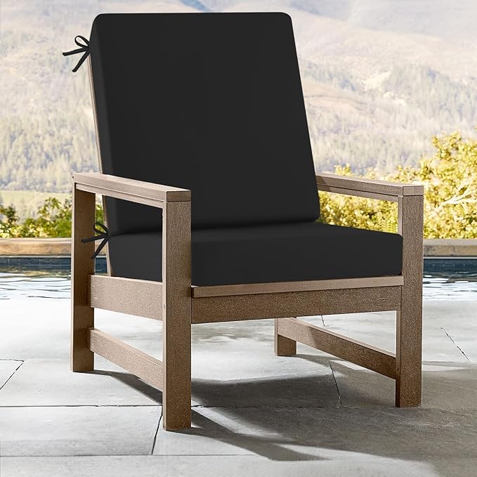 idee-home Outdoor Dining Chair Cushion, Patio Seat Cushion High Back Waterproof Seat Pads with Removable Cover, Indoor Chair Pads Deep, Black