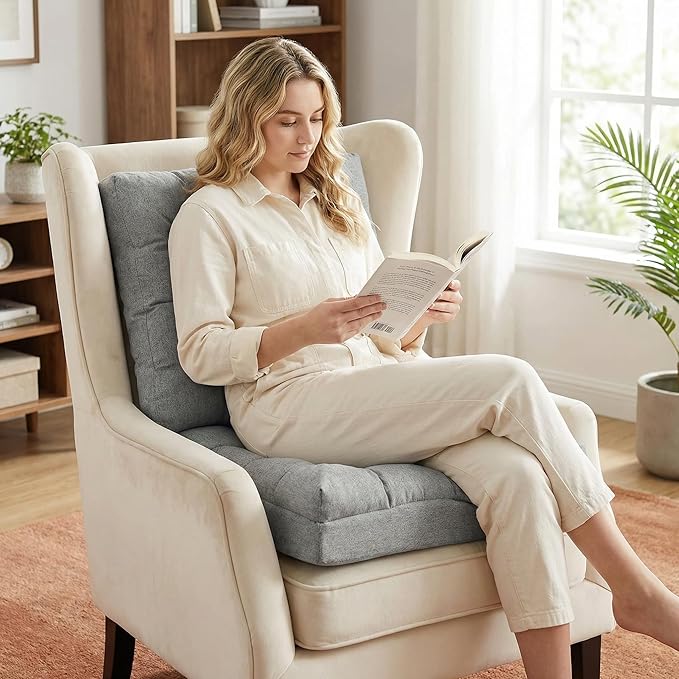 baibu Extra Large Memory Foam Recliner Cushions for Elderly, 20x20x5 Inch Thick Dual-Layer Patent Design Non-Slip Recliner Seat Cushion for Couch for Easy to Stand Up & Reduce Hip & Lumbar Pain, Grey