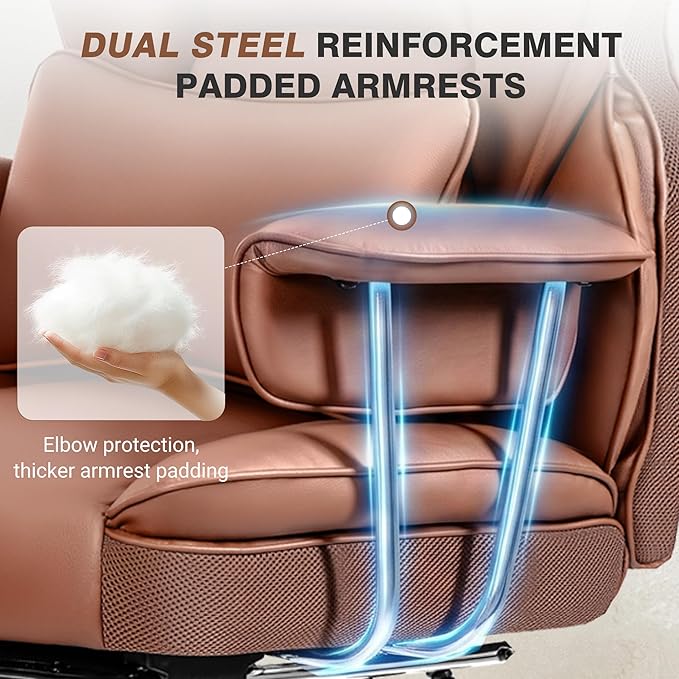 ALLGOD Office Chair Comfy, Big and Tall Executive Leather Chair, High Back Ergonomic Wide Chair with Footrest, Reclining Computer Desk Chair, Heavy Duty Gaming Chair with Padded Arm and Pillow, Brown